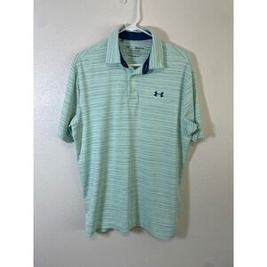 Under Armour Playoff Polo Mens Medium Mint Green Excellent Striped Golf Shirt